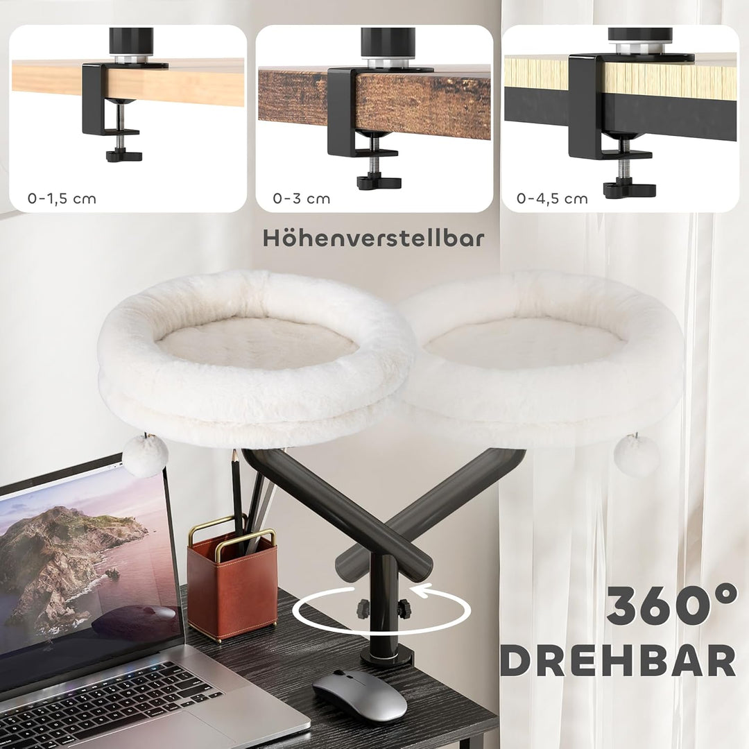 PawHut Katzen-Schreibtischbett, Katzenbett für Schreibtisch mit 360°Drehung, Verstellbarer Höhe, Kat