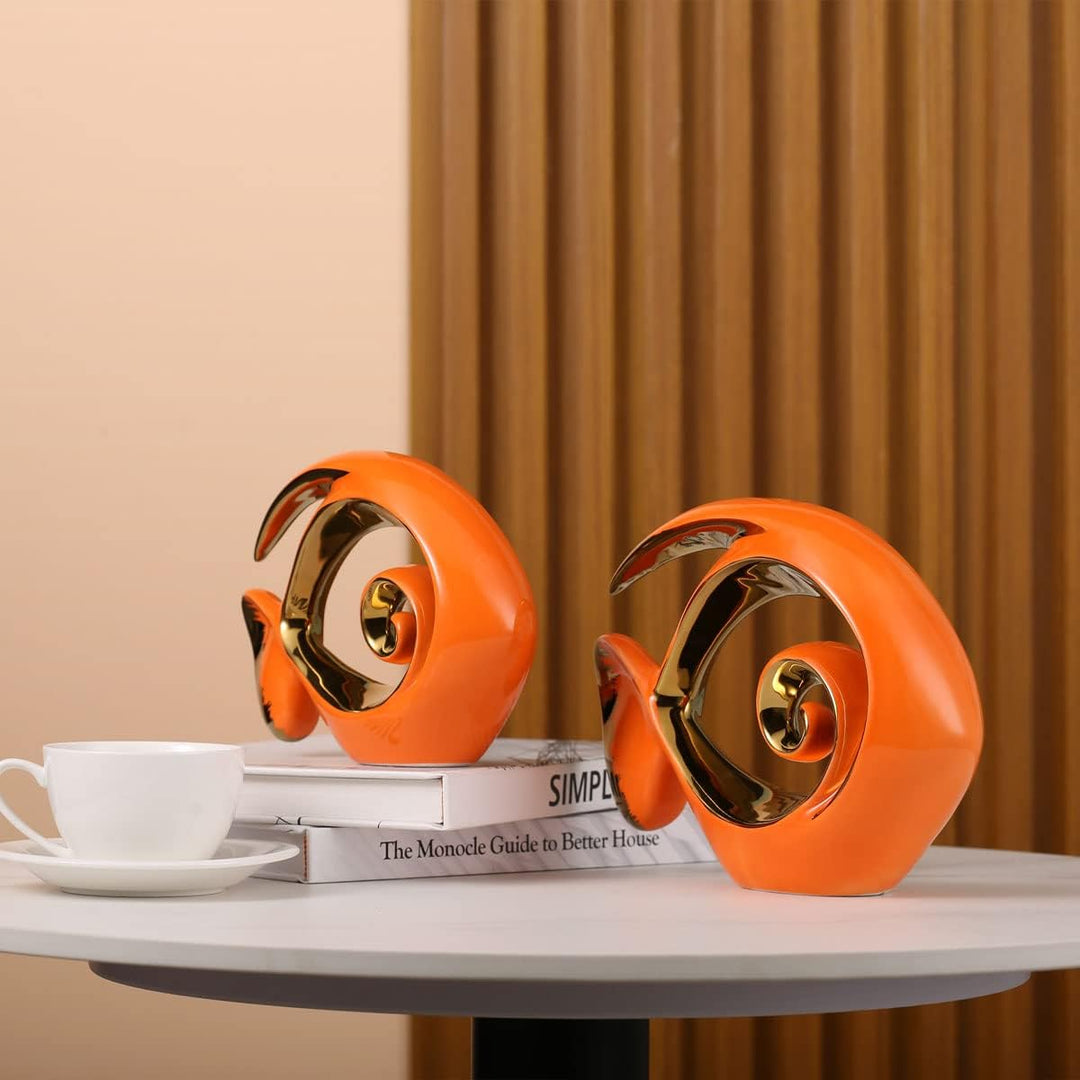Orange Gold Keramik Fisch Figuren – Küste Wohnkultur, moderne Ozean Mittelstücke für Wohnzimmer, Ess