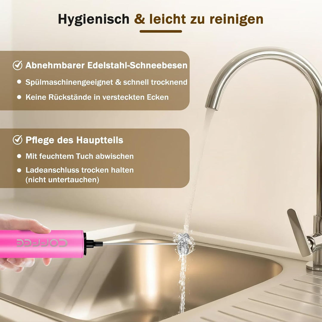 Milchschäumer Elektrisch USB-C mit 5 Wechselbaren Edelstahl-Schneebesen–2 Einstellbare Geschwindigke