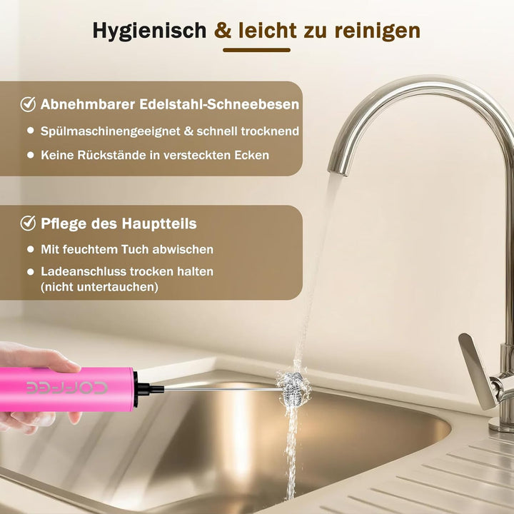 Milchschäumer Elektrisch USB-C mit 5 Wechselbaren Edelstahl-Schneebesen–2 Einstellbare Geschwindigke