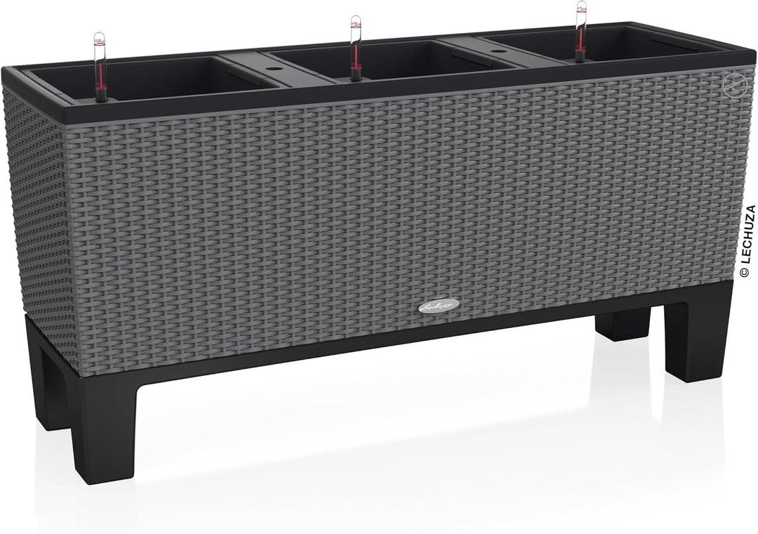 LECHUZA TRIO Cottage 30 Sockel schwarz 15012 Pflanzgefäss mit Erd-Bewässerungs-System 15x31x59 cm Sc