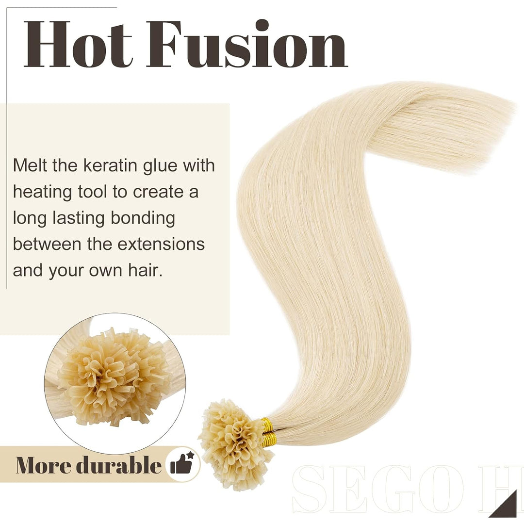 SEGO Bondings Extensions Echthaar 0.5g/Strähnen Haarverlängerung Keratin U-Tip 7A 100% Human Hair 10