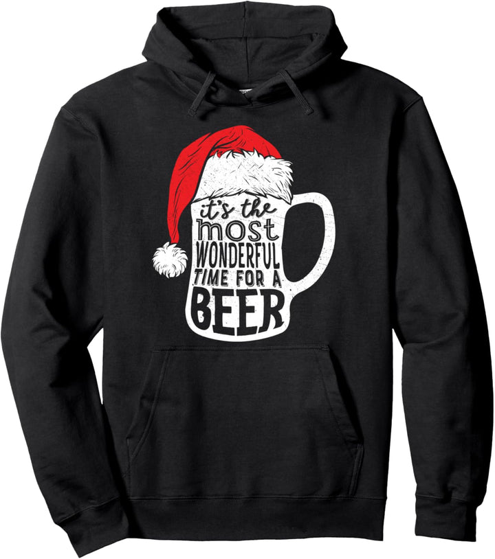It's The Most Wonderful Time For A Beer Christmas Santa Hat Pullover Hoodie