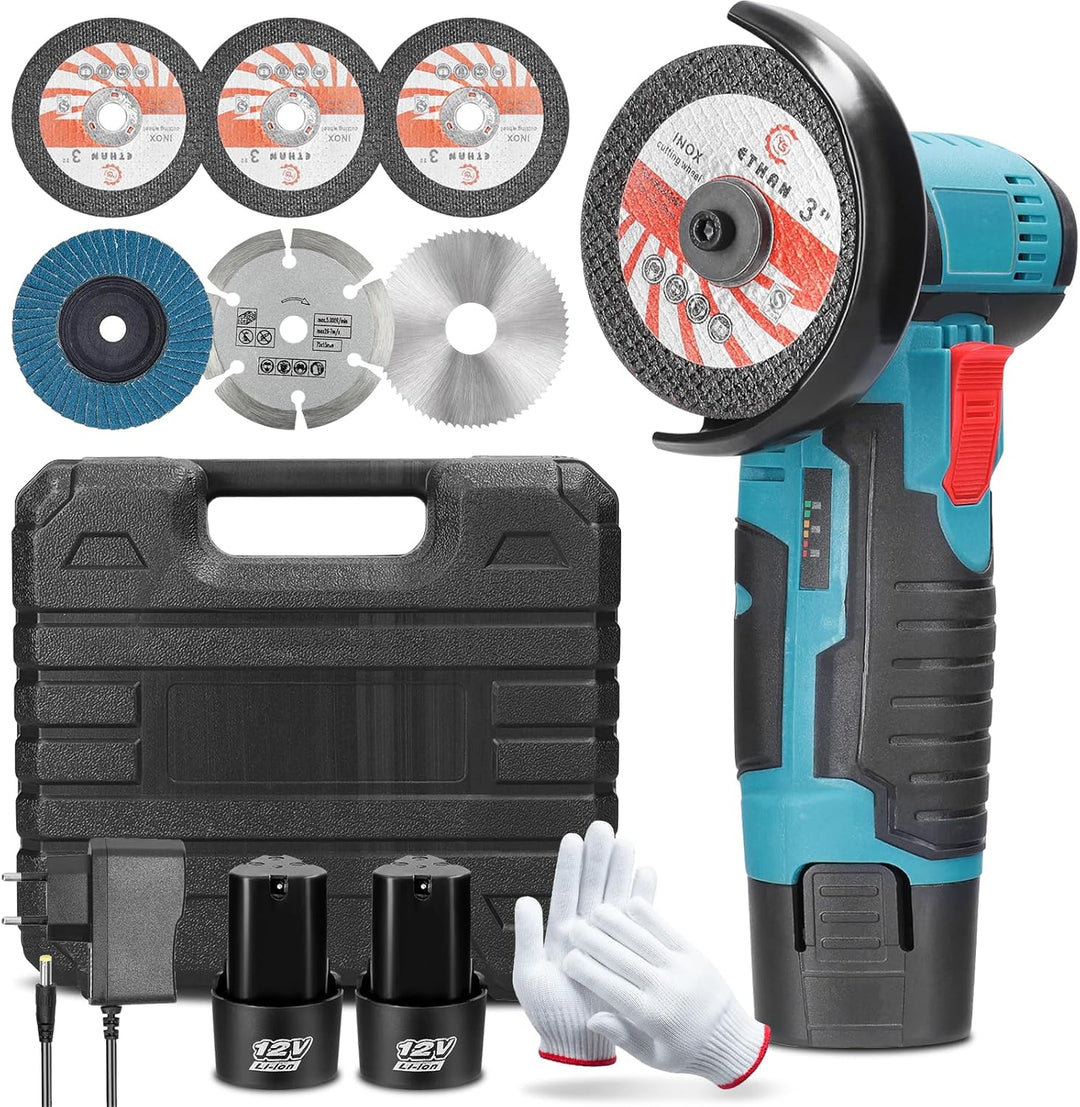 Mini Winkelschleifer, Professional Akku Winkelschleifer Set 12V, Mit 2 Batterien 2000mAh, Trennschle