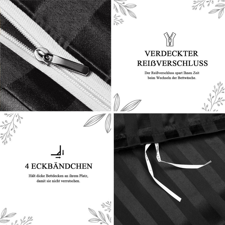 Tospass Sommer Sommer Satin Bettwäsche 200x200 cm Schwarz Deckenbezug Seide Glatt Luxus Glanzsatin B