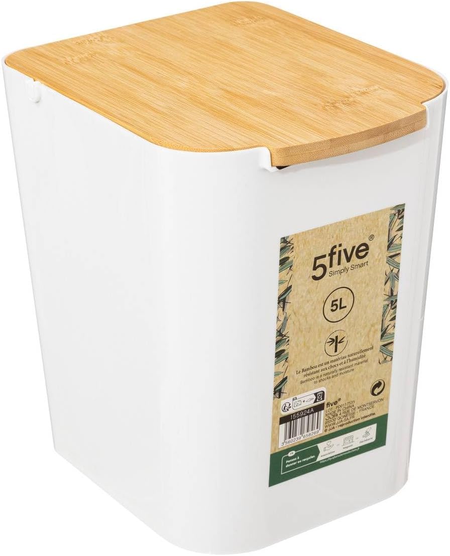 5five - mülleimer mit bambusdeckel 5l naturéo weiss