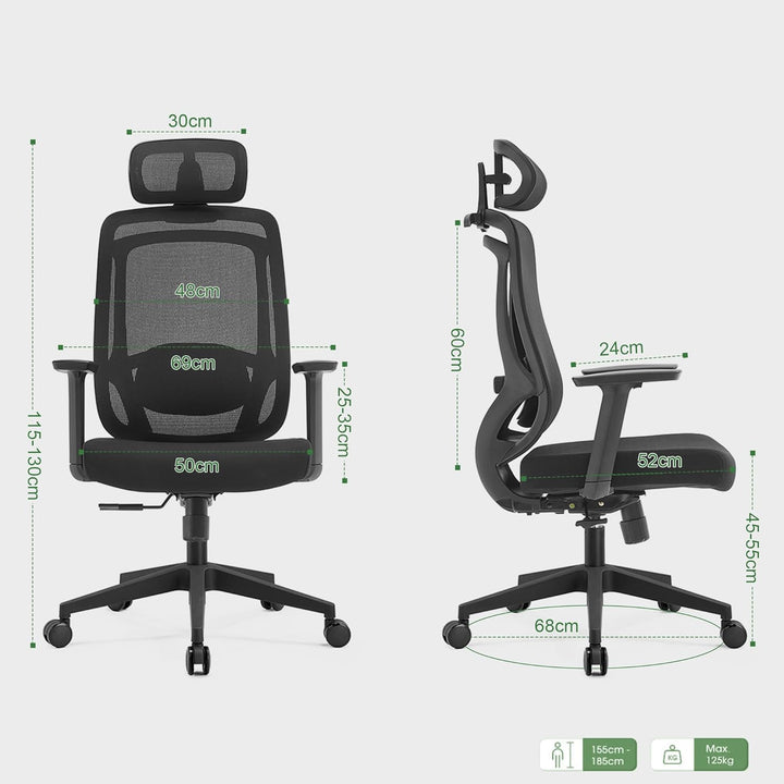 CALIYO Icon-H Bürostuhl Ergonomisch, Schreibtischstuhl mit Verstellbarer Kopfstütze, Armlehnen, Lend