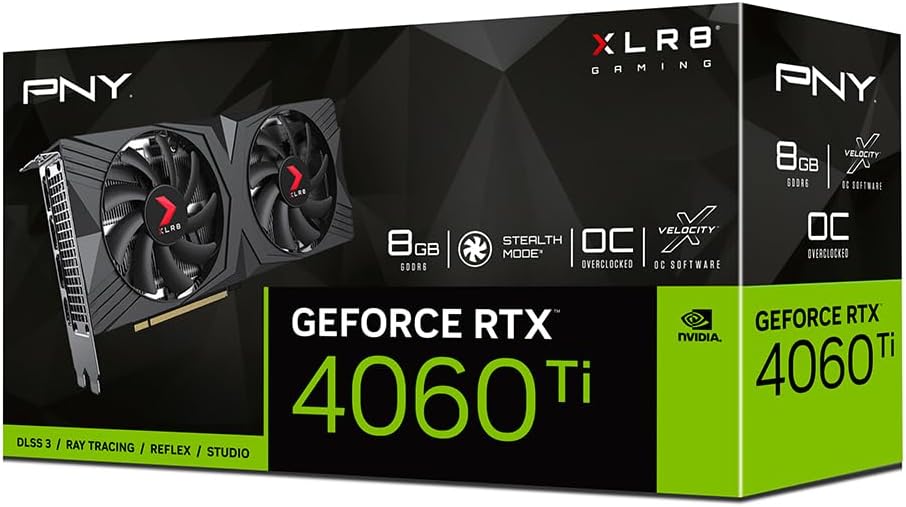 PNY GeForce RTX™ 4060 Ti 8GB XLR8 Gaming Verto Overclocked Dual Fan Graphics Card DLSS 3 RTX 4060Ti