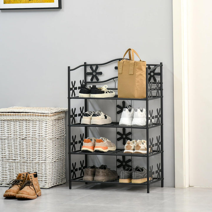 HOMCOM Schuhregal Pflanzenregal 4 Ebenen Metall 59,5 x 30 x 92 cm Schwarz | Blumenregal, Standregal,