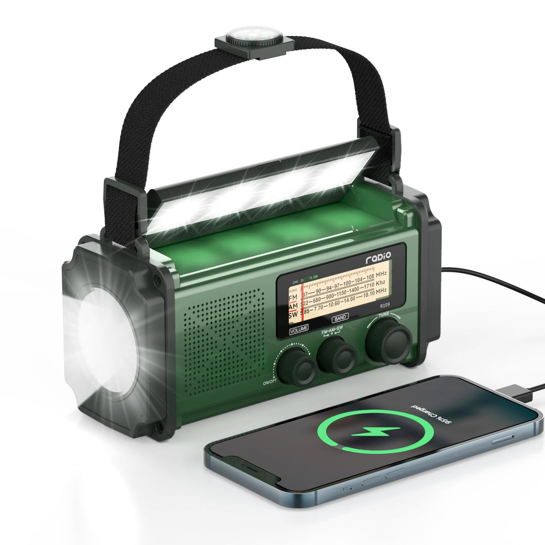 MONODEAL Tragbar Kurbelradio, 4 Wege Laden Notfallradio mit Kurbel und Solar, Emergency Radio Eingeb
