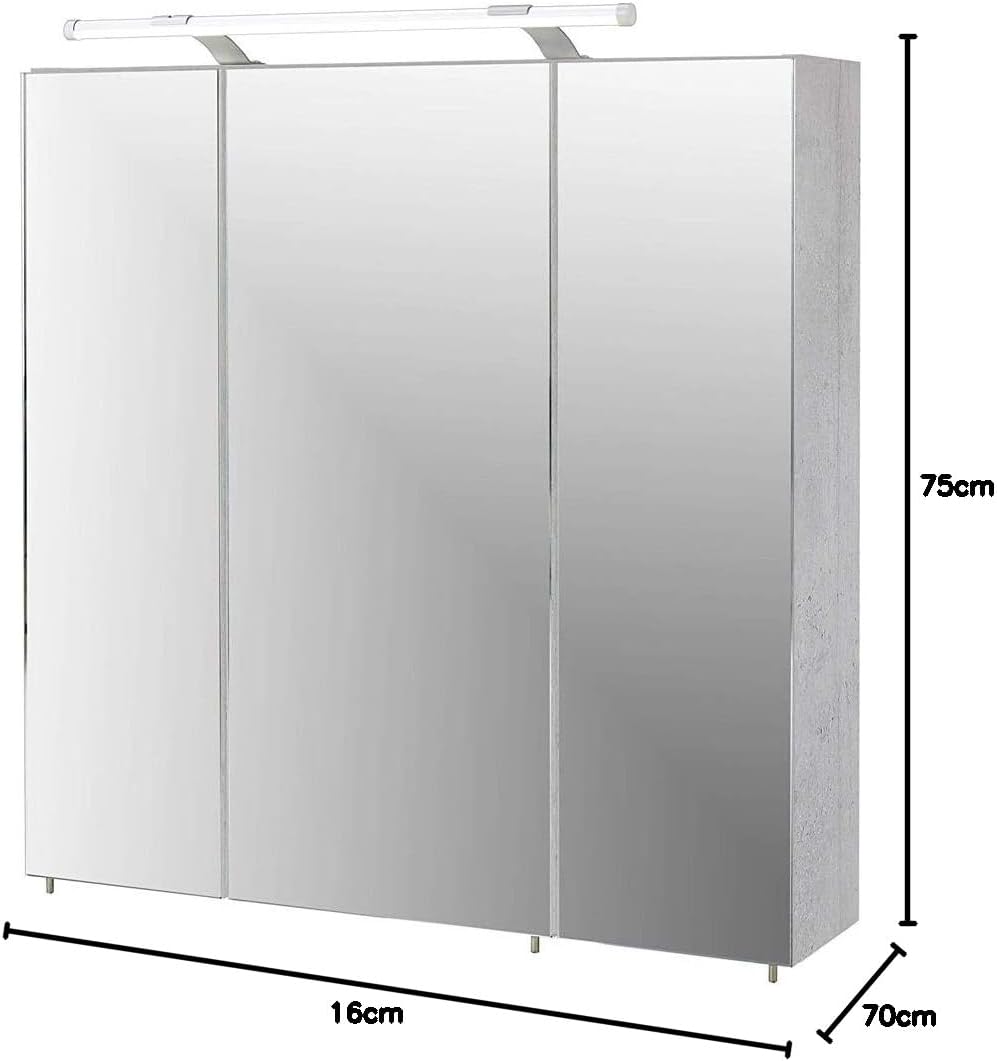 Schildmeyer 127398 Spiegelschrank, 70 x75 x 16 cm, steingrau 70 cm Single, 70 cm Single