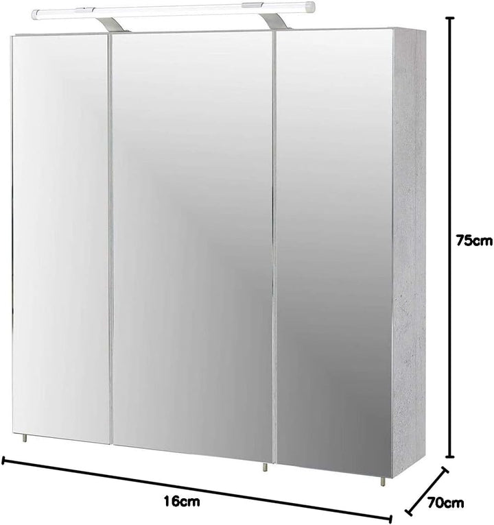 Schildmeyer 127398 Spiegelschrank, 70 x75 x 16 cm, steingrau 70 cm Single, 70 cm Single