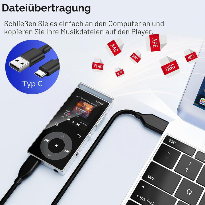 90GB MP3 Player Bluetooth 5.3, MP3-Player mit HiFi-Sound Touch-Tasten | MP3 mit Musik, Farbdisplay,