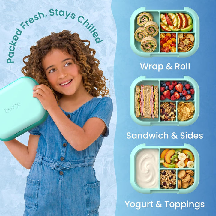 Bentgo® Kids Chill Lunchbox – Bento-Style Lunch-Lösung mit 4 Fächern und herausnehmbarem Eisbeutel f