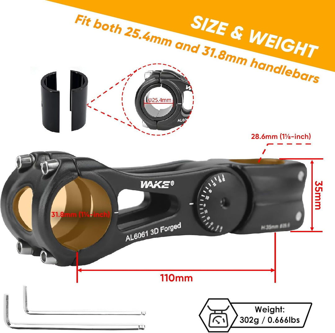 BESNIN Einstellbarer Fahrradstiel 0-90 Grad Universal 25.4mm 31.8mm für Lenker 110mm/145mm Vorbau, E