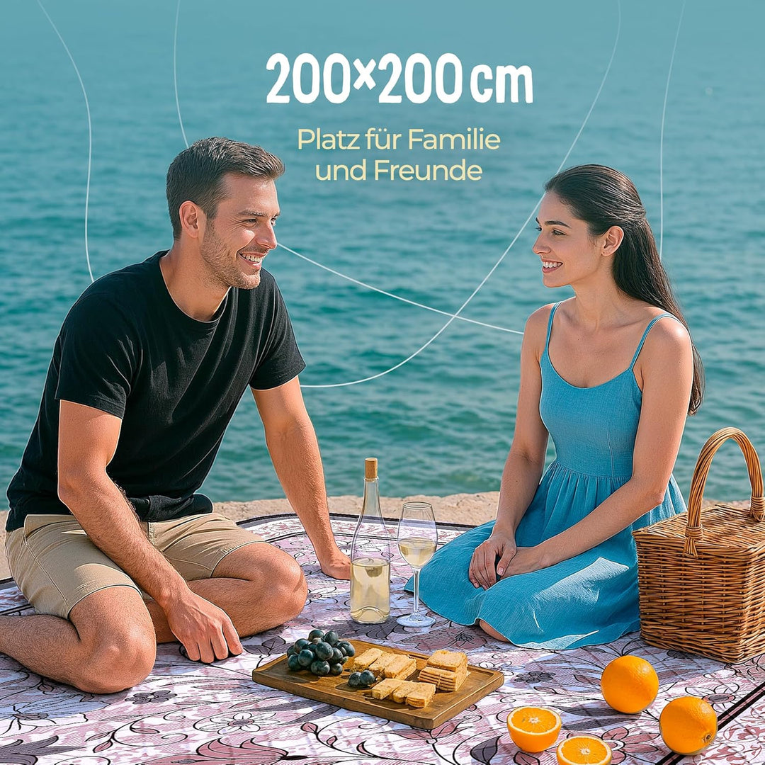 Picknickdecke Gross – Stranddecke 200x200 cm – Waschbar & Wasserdicht – Stranddecke Sandfrei – XXL P
