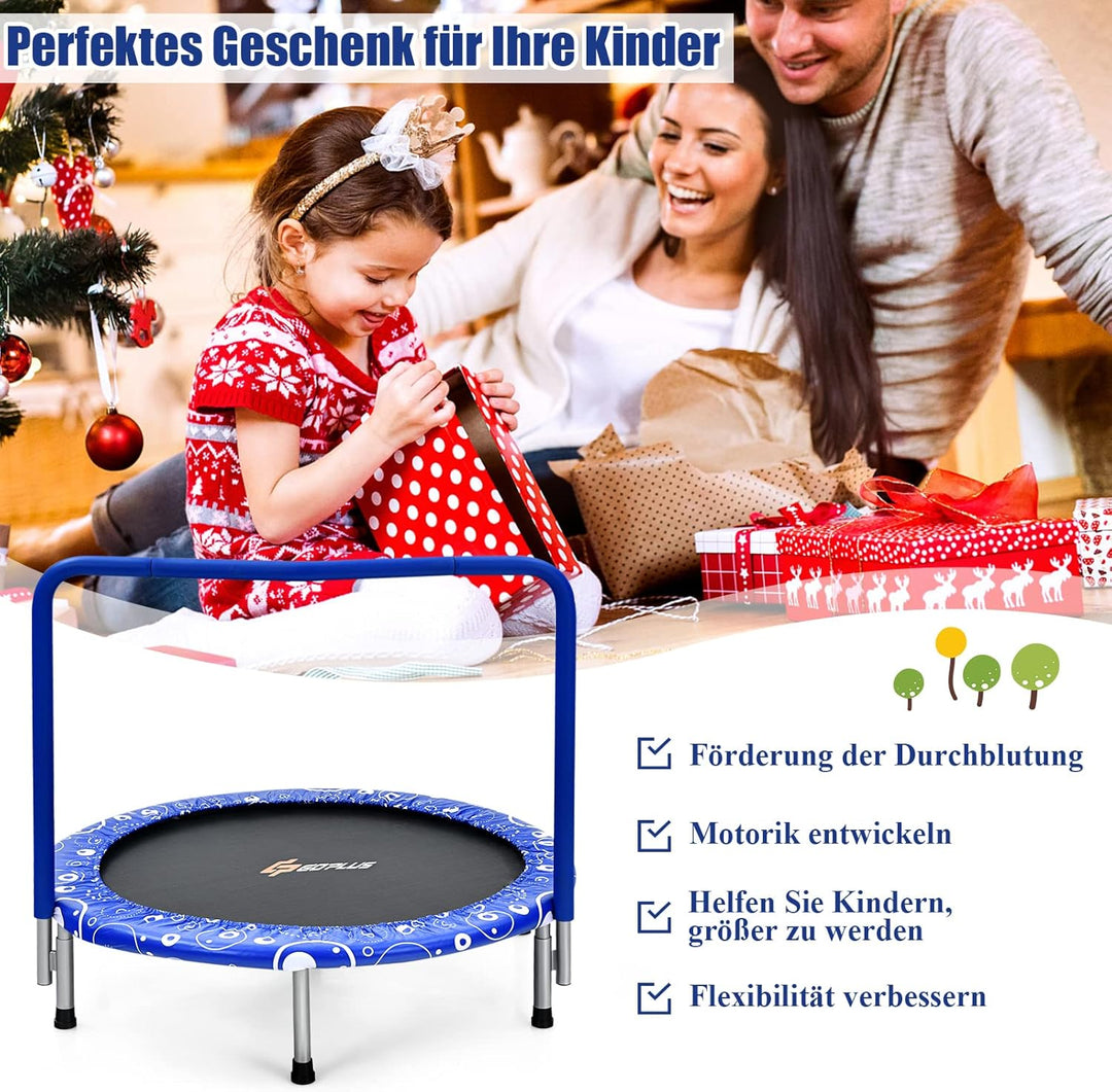 GOPLUS φ92cm Kinder Mini-Trampolin mit Haltegriff, klappbares Gartentrampolin bis 150kg belastbar, K