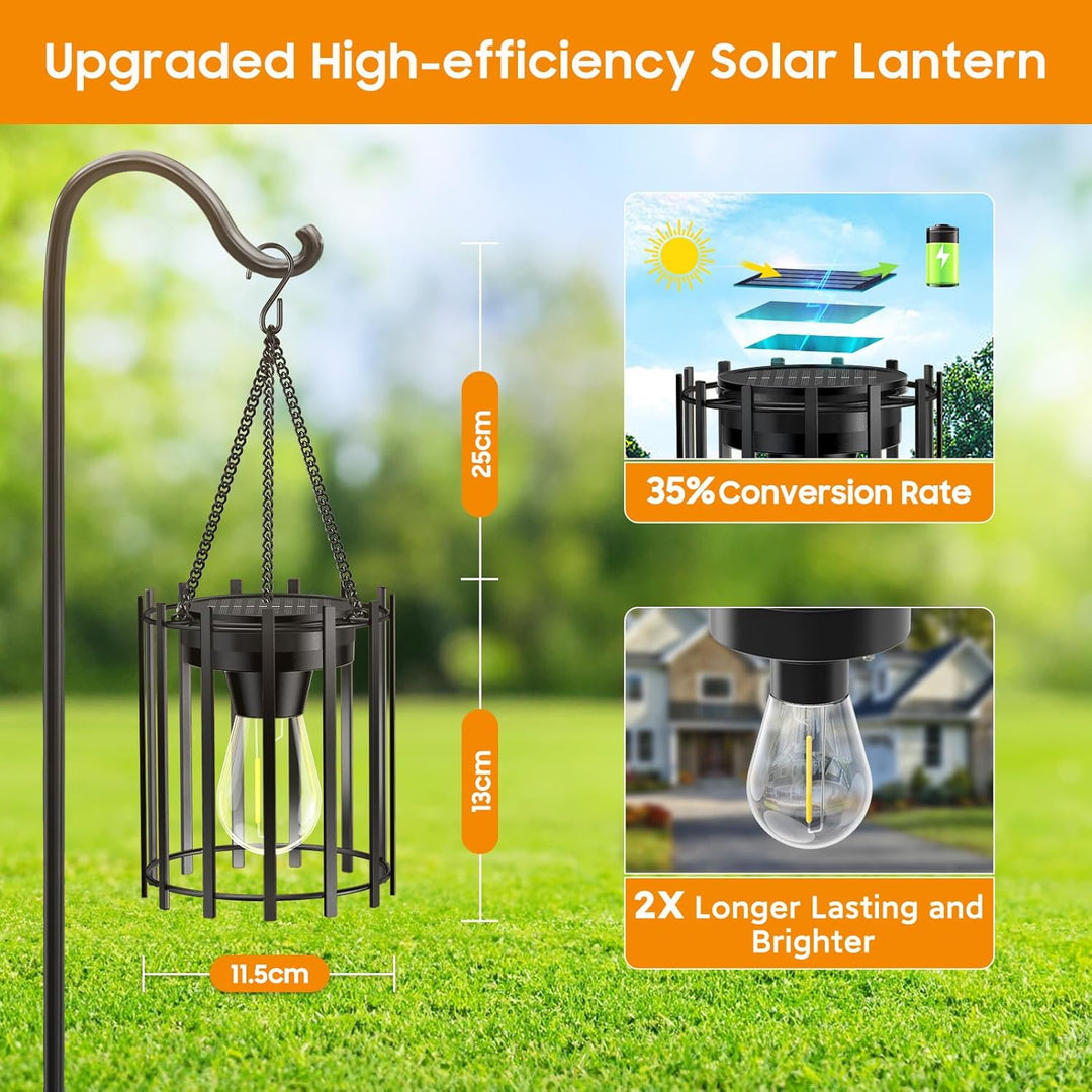 RECHOO Solarlampen für Aussen Hängend, 2 Stück Solar Laternen für Draussen mit Grösser LED-Glühbirne