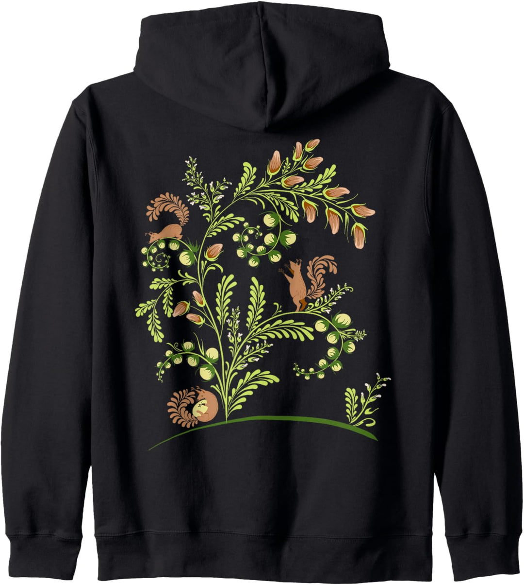 Magische Eichhörnchen, lustiges Blumenmuster, Vintage-Stil, ukrainische Vyshyvanka Kapuzenjacke
