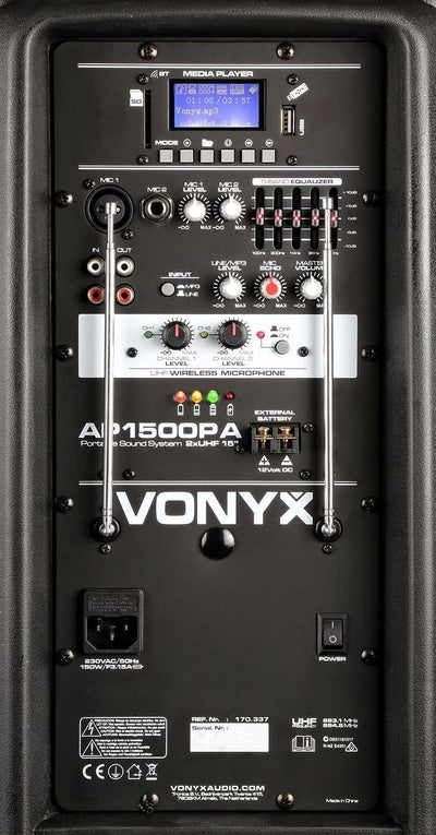 Vonyx AP1500PA - Mobile PA Anlage, Partybox Bluetooth mit Akku, 800 Watt Party Lautsprecher mit Mikr