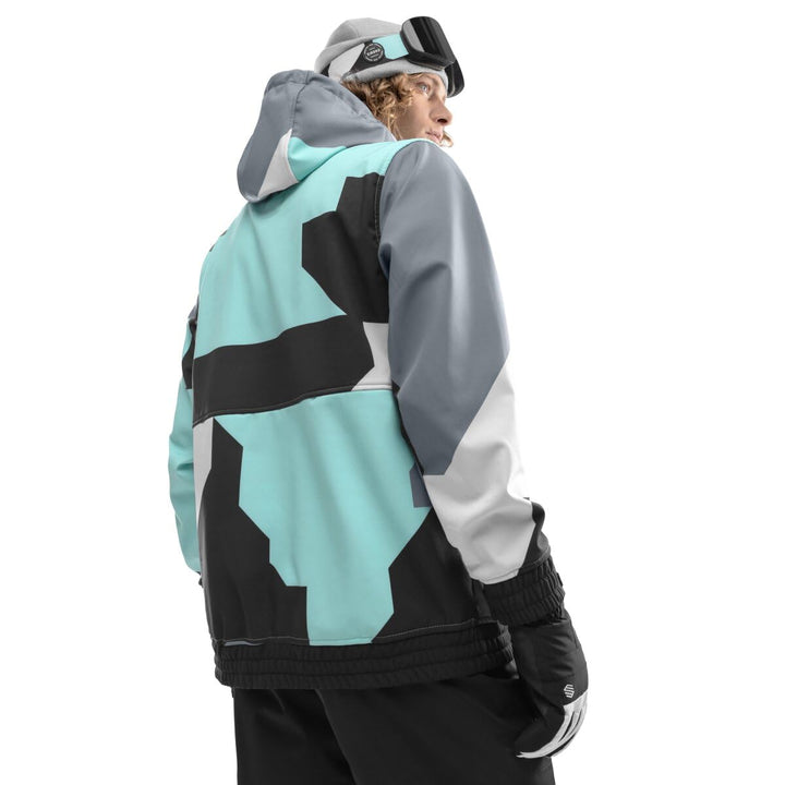 SIROKO W1 Ski- & Snowboardjacke Herren Wasserdicht Wärmeschutz Fronttasche Wintersport XS Türkis/Gra