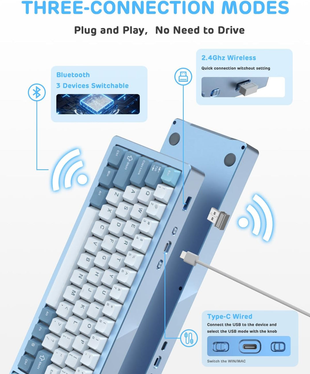 ATTACK SHARK M71 CNC Aluminum Custom Mechanical Gaming Keyboard, Tri-Mode-BT5.0/2.4G Wireless/Wired,