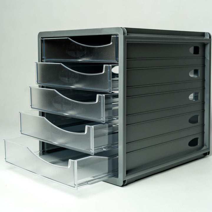 Rotho Spacemaker Schubladenbox / Bürobox mit 5 Schüben, Kunststoff (PS) BPA-frei, transparent/anthra