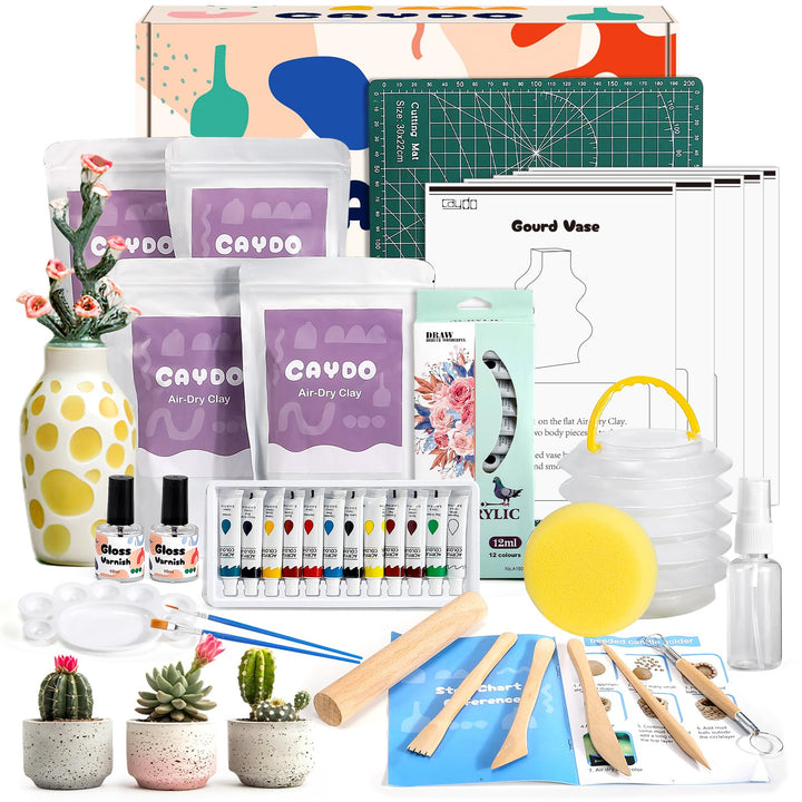 Caydo Lufttrocknendes Ton-Set für Erwachsene & Anfänger – Komplettes Töpfern-Set mit Werkzeugen, Acr