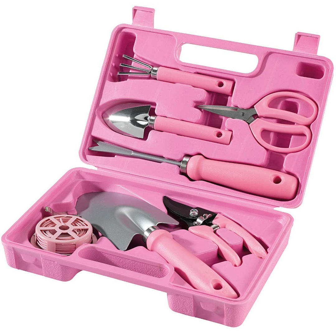 Gartengeräte für Frauen im Koffer Pink 7-teilig