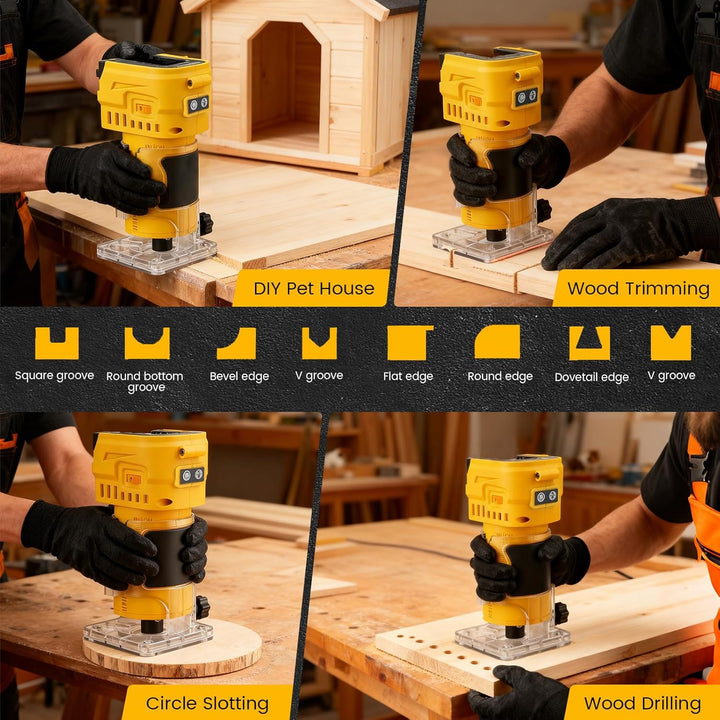 Akku Oberfräse Kompatibel mit Dewalt 21V Akku, Bürstenloser Kantenfräser 30000 U/min, Einhandfräse m