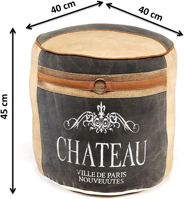 Kobolo Sitzpouf rund Pouf Sitzwüfel Hocker - Chateau - aus Canvas - mit Applikationen