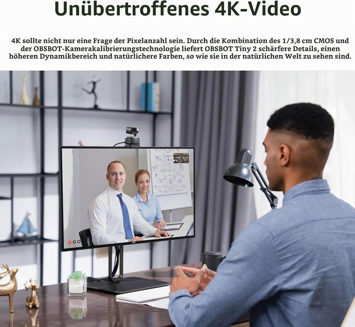 OBSBOT Tiny 2 AI-betriebene PTZ 4K Webcam 1/1,5" CMOS 4X schnellere Fokussierung USB 3.0 10x schnell