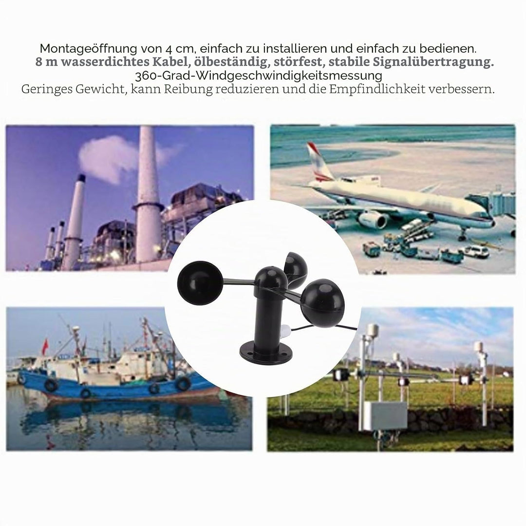 3-Tassen-Windsensor, Hochpräziser Windgeschwindigkeitsdetektor mit 8 M Wasserdichtem Kabel für Kraft