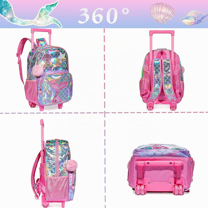 Meerjungfrau schulranzen mit rollen 1 klasse, Rucksack mit Rollen, Trolley Rucksack, Kinder Trolley