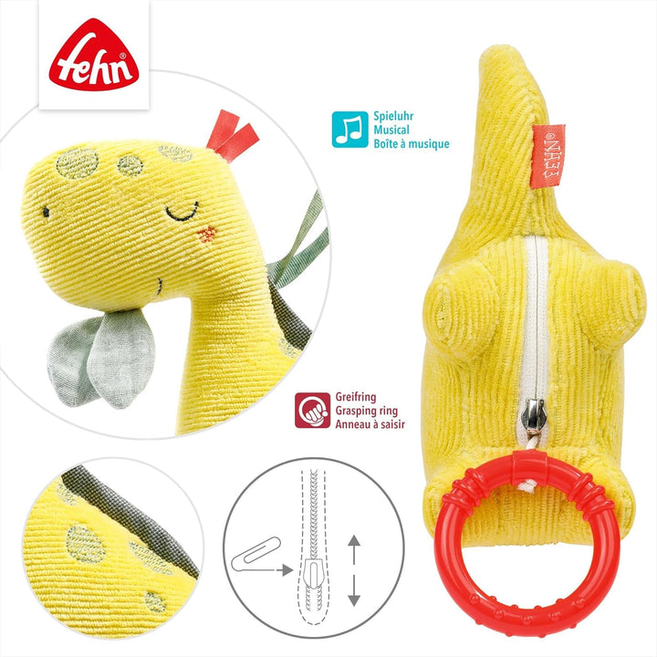 Fehn 051018 Mini-Spieluhr Dino – Kuscheltier & Einschlafhilfe: Melodie „Mozarts Wiegenlied“ beruhigt