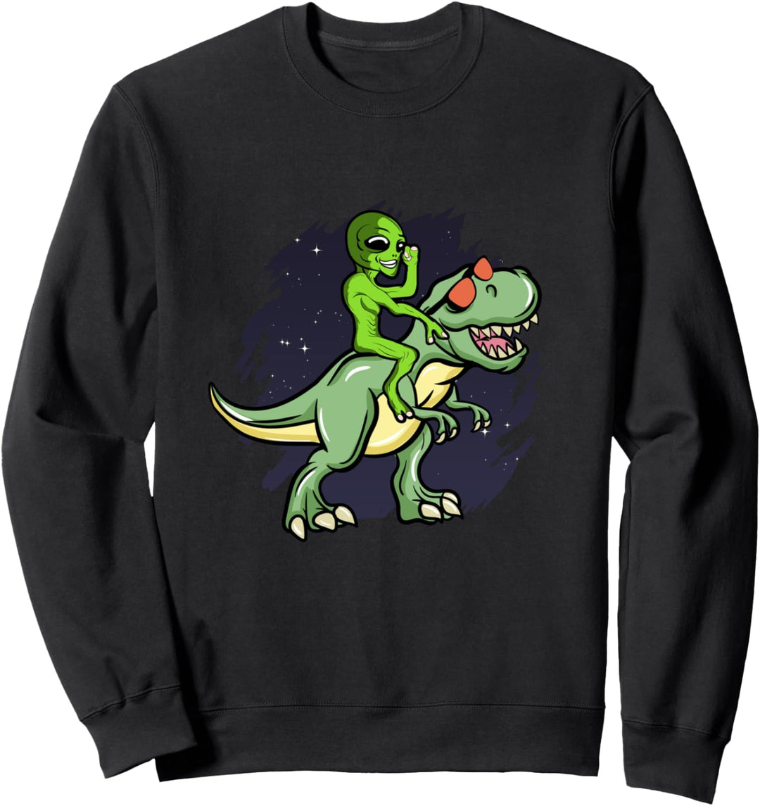 Alien Riding T-Rex Dinosaur with Sunglasses Gift Space Stars Sweatshirt