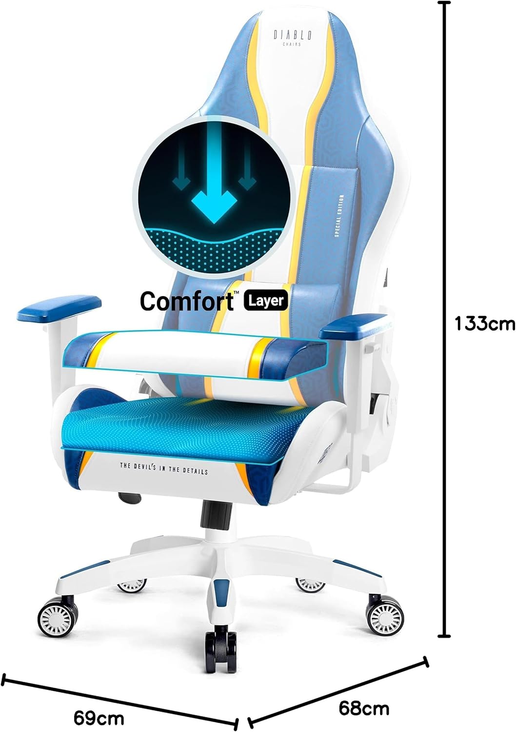 Diablo X-One 2.0 Gaming Stuhl Gamer Chair Bürostuhl Schreibtischstuhl Verstellbare Armlehnen Ergonom