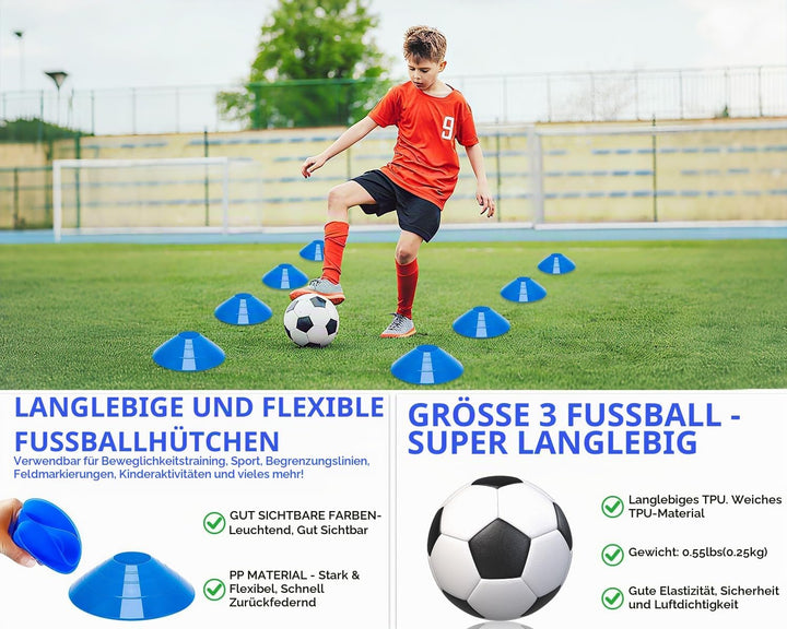 Fussballtore für Garten Kinder 2er Set: Pop-Up Fussballtor Kinder mit Agility-Leiter - Fussball Trai