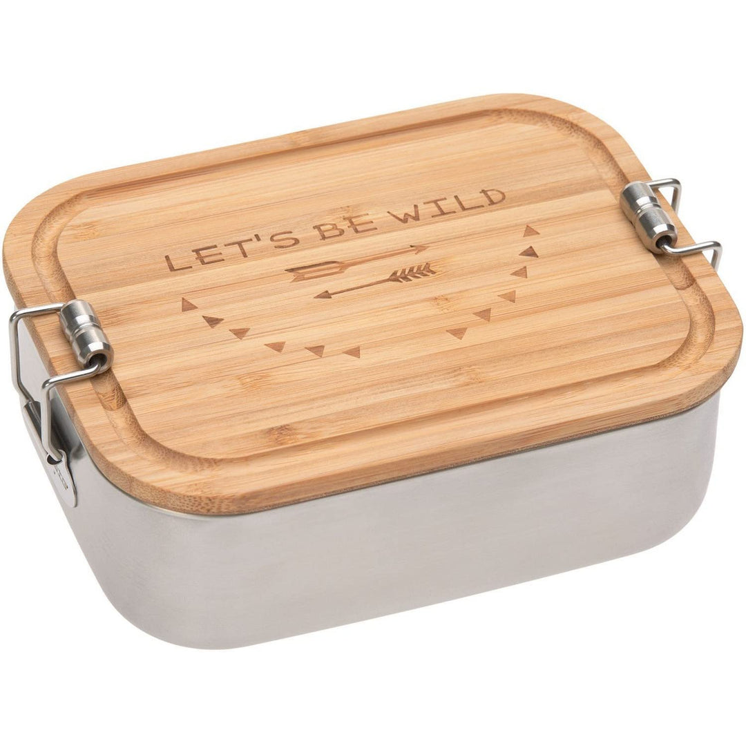 LÄSSIG Kinder Brotdose Edelstahl und Bambus Frühstücksbox nachhaltig Kindergarten Schule/ Lunchbox A