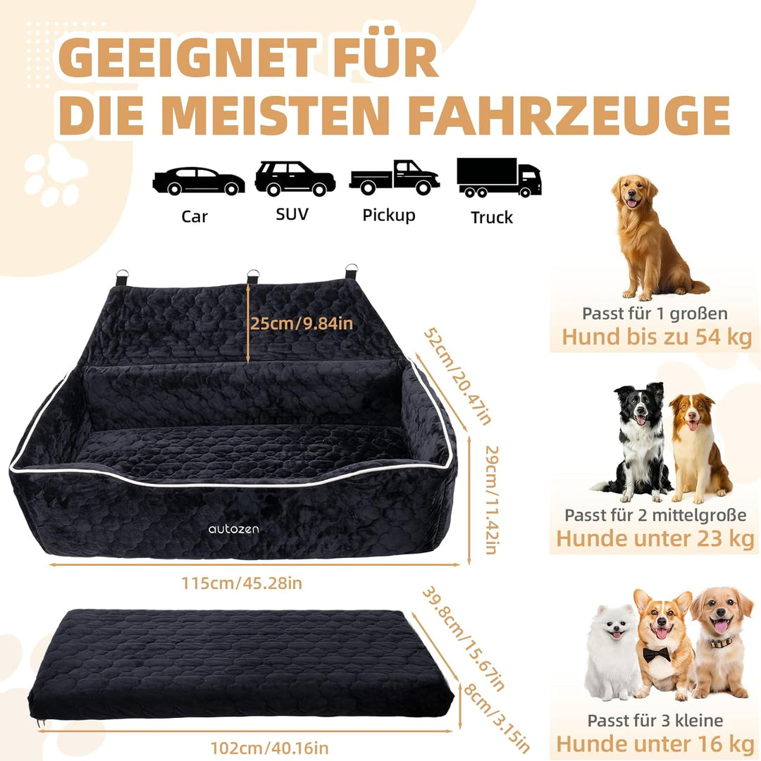 Hunde Autositz für mittlerer grosse Hunde, Abnehmbarer Hundesitz Auto bis zu 54kg mit 2 Sicherheitsl