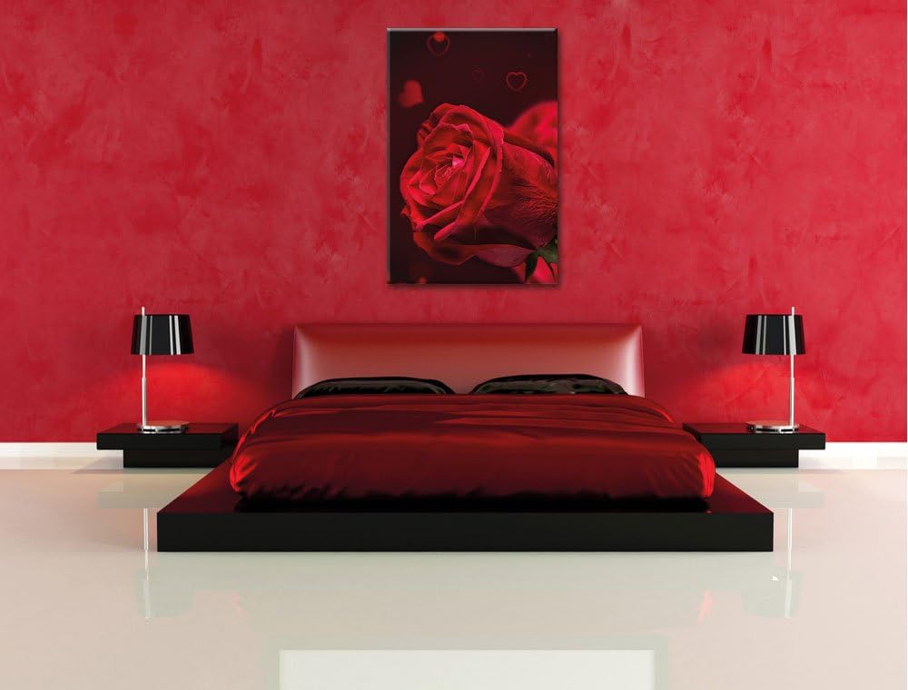 Rote Rosen Valentinstag, Format: 100x70 auf Leinwand, XXL riesige Bilder fertig gerahmt mit Keilrahm