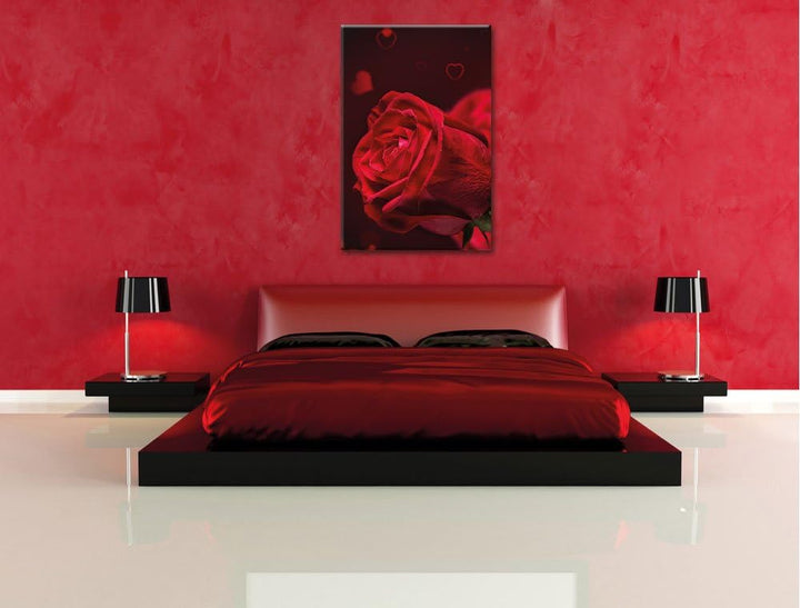 Rote Rosen Valentinstag, Format: 100x70 auf Leinwand, XXL riesige Bilder fertig gerahmt mit Keilrahm