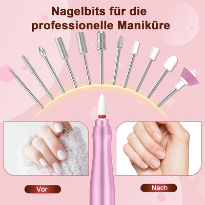 Auriox Nagelfräser Kabellos, 12 in 1 Fräser für Gelnägel 25000 u/min, Akku Elektrische Nagelfeile fü