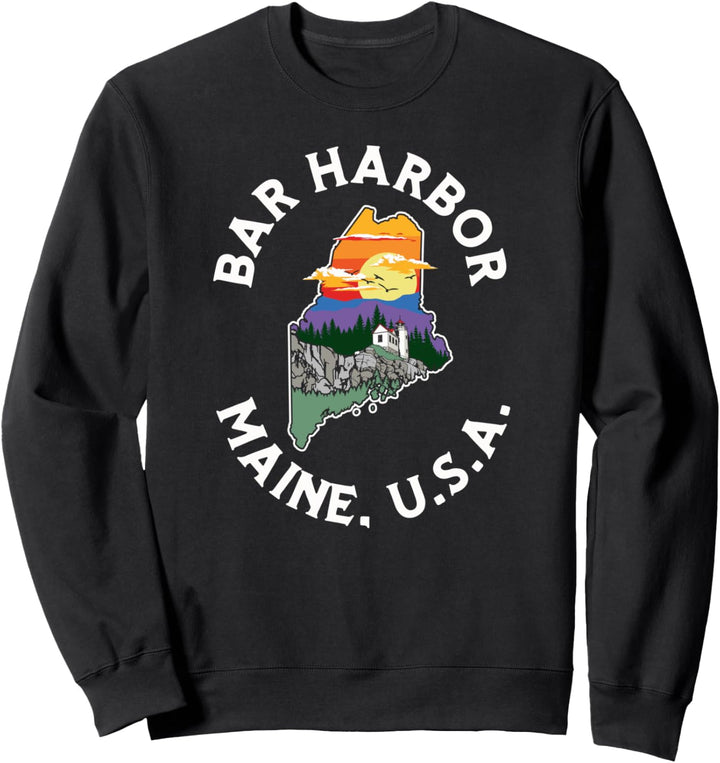Retro Bar Harbor Maine Nature & Outside Illustrated Graphic Sweatshirt