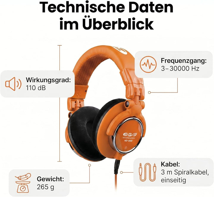 Zomo HD-1200 Professioneller Stereo-Kopfhörer (110dB, 3m) Toxic orange
