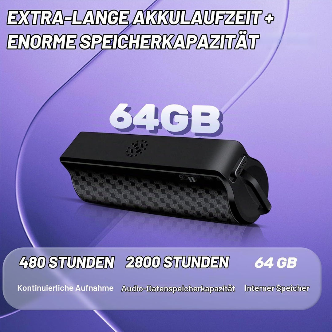 Diktiergerät Magnetisches Mini, 64GB Aufnahmegerät mit 480 Stunden Digitale Abhörgerät One Touch Spr