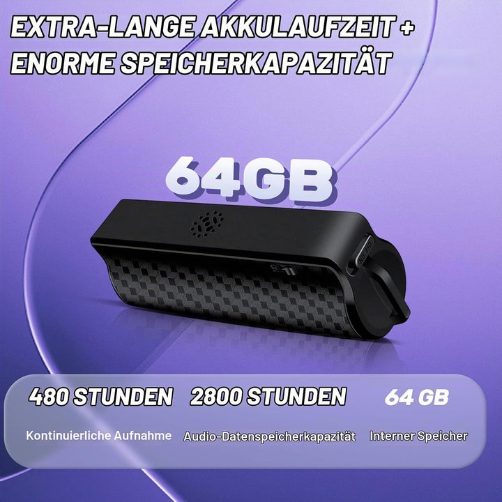 Diktiergerät Magnetisches Mini, 64GB Aufnahmegerät mit 480 Stunden Digitale Abhörgerät One Touch Spr