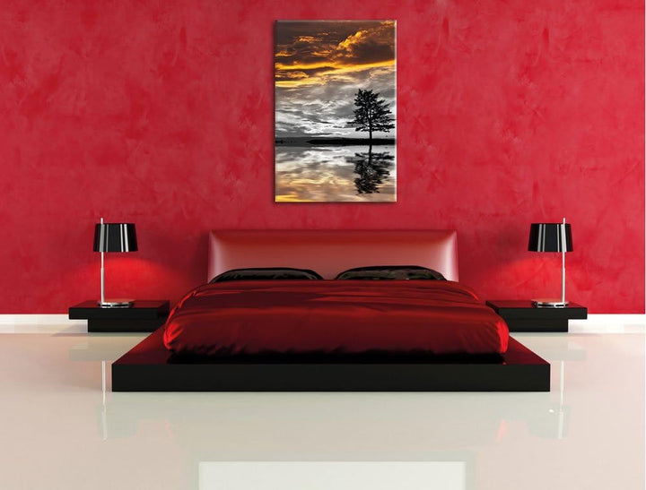 Pixxprint einsamer Baum auf Wiese als Leinwandbild/Grösse: 120x80 cm/Wandbild/Kunstdruck/fertig besp