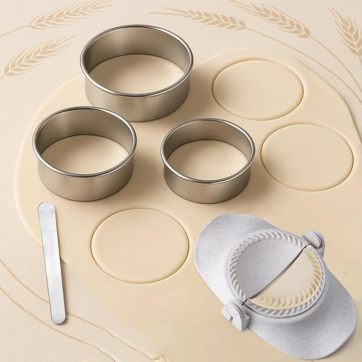 Dumpling Maker & Empanadas Maker Set - 3 Grössen Ravioli Former + Dough Cutter + Edelstahl Fülllöffe
