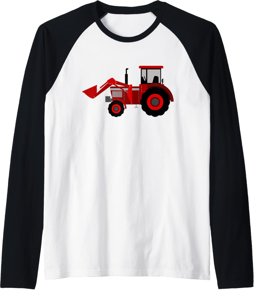 Roter Traktor-Bagger, Rasenmäher, Bauernhof, Cartoon Raglan
